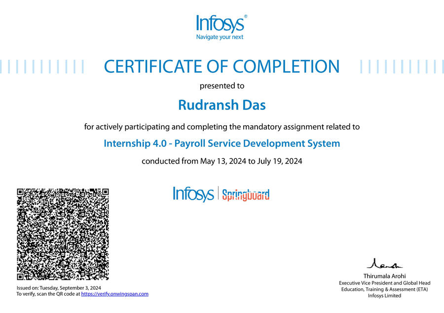 Infosys Internship completion